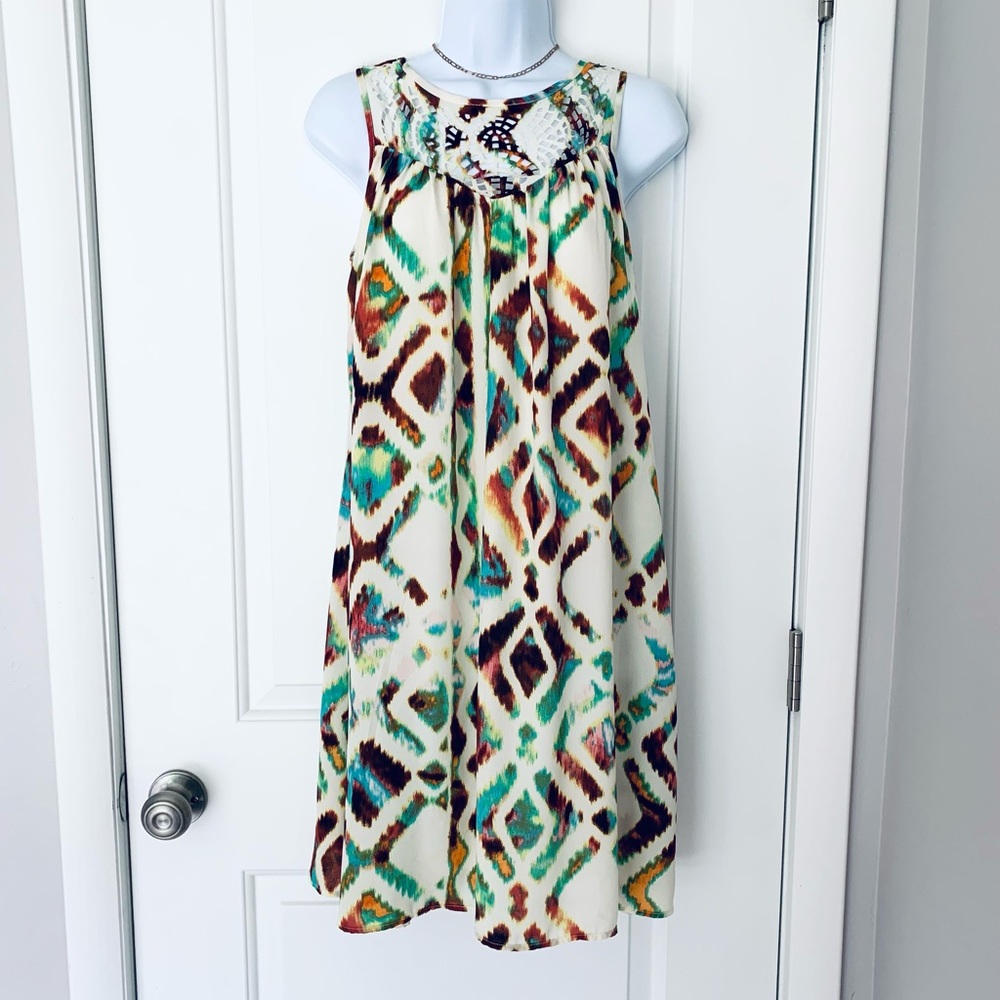 Wrangler cream cutout sundress w brown green pattern EUC Size S